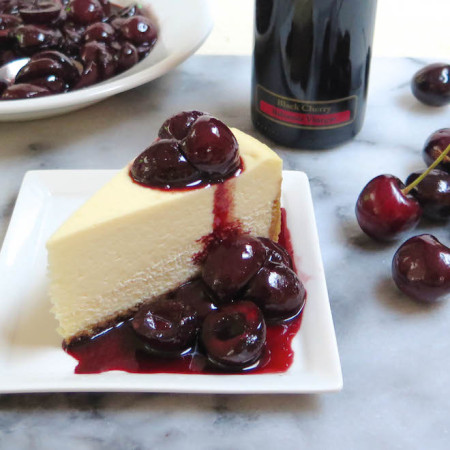 Cheesecake with balsamic glazed cherries