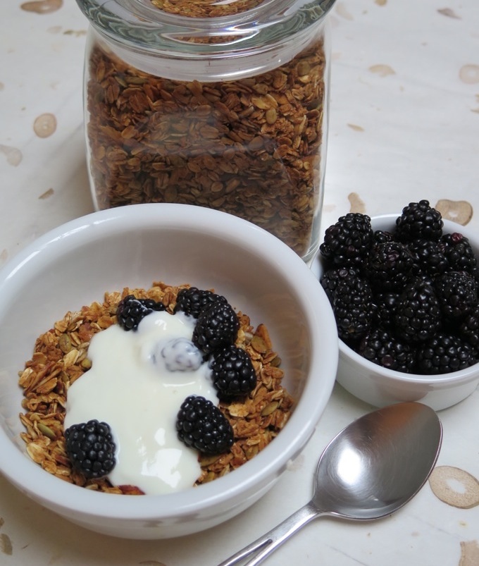 Healthy homemade granola with yogurt & berries from spatulaqueens