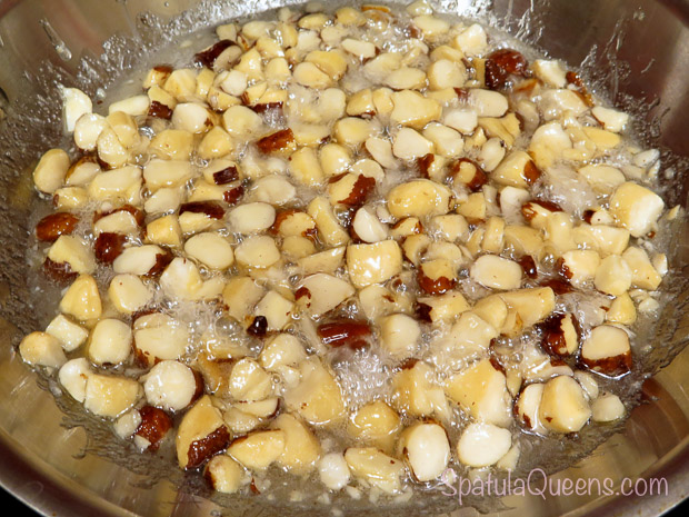 Making candied nuts in Brazil Nut Cheesecake Recipe