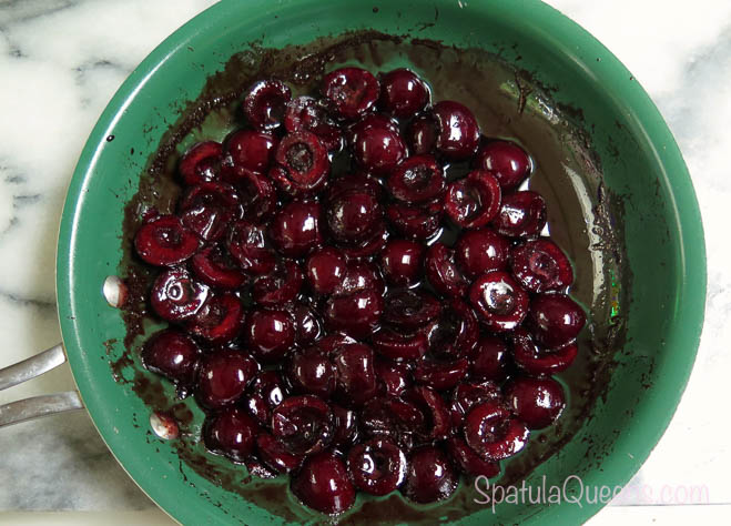 Sauteed cherries with sugar and balsamic vinegar From our recipe for Balsamic glazed cherries.